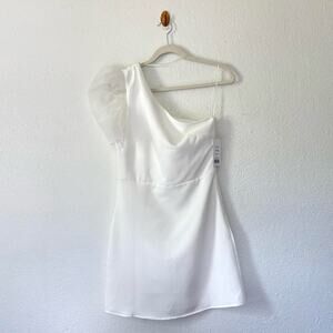 y2k TCEC white one shoulder ruffle mini dress wedding bachelorette size M NWT